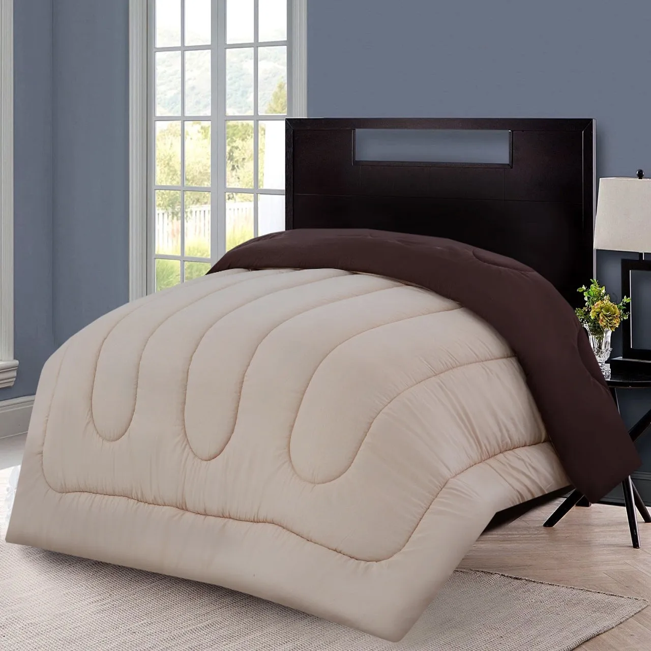 1 PC Double Winter Comforter-Beige over Brown