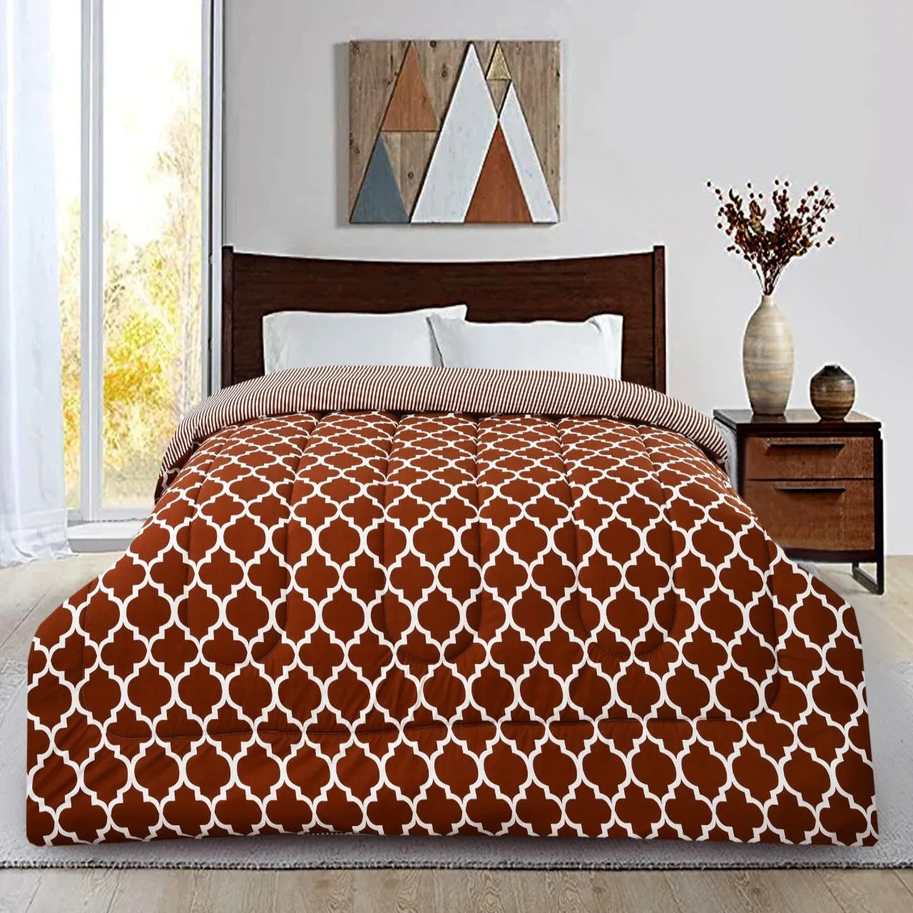 1 PC Double Winter Comforter-Brown Geometric