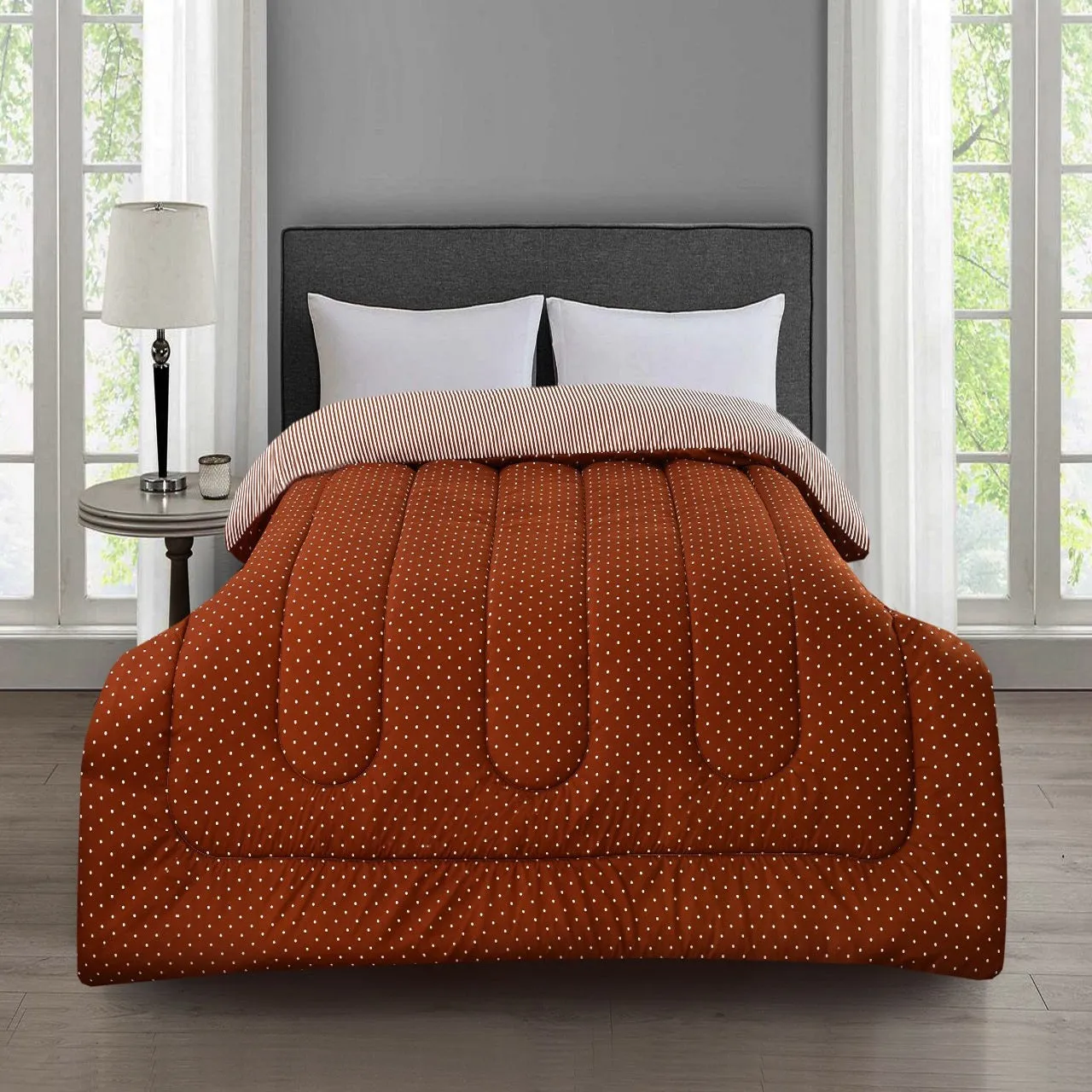 1 PC Double Winter Comforter-Brown Polka