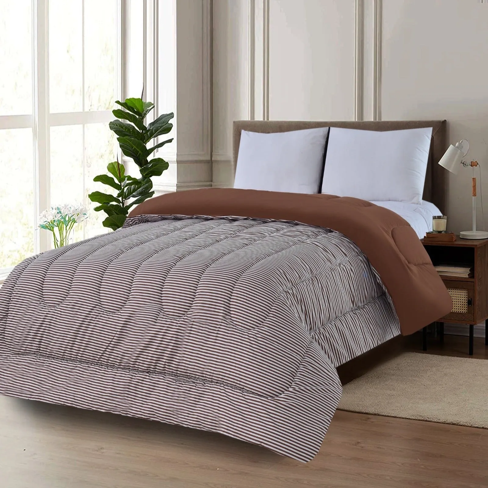 1 PC Double Winter Comforter-Brown Stripes