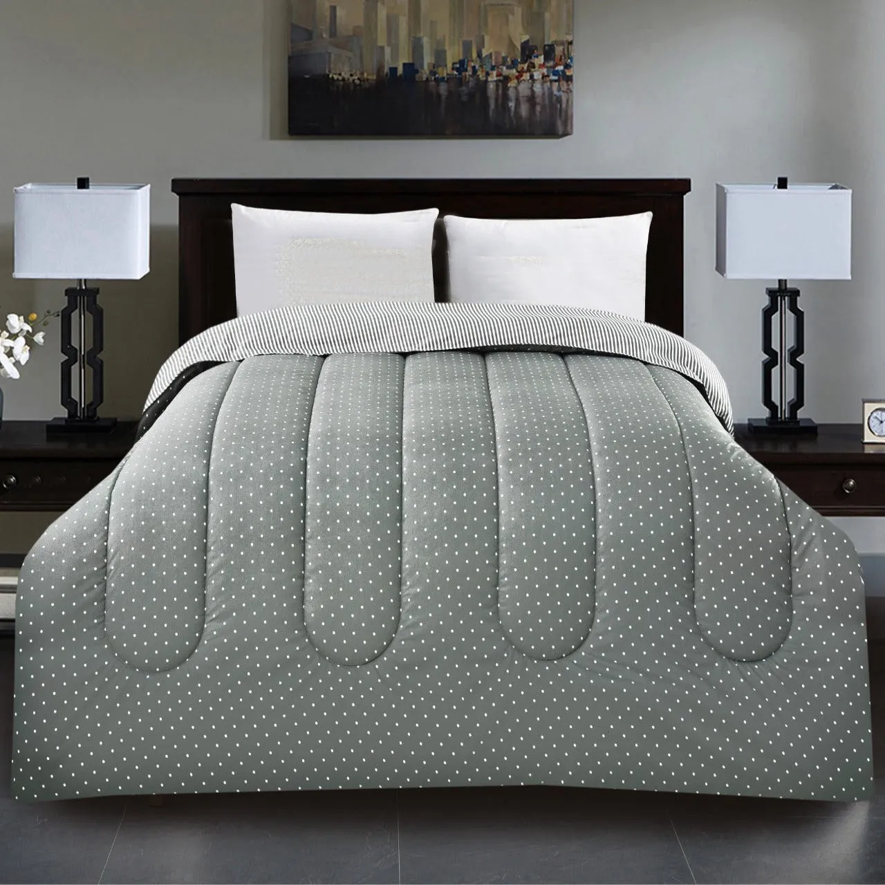 1 PC Double Winter Comforter-Grey Polka