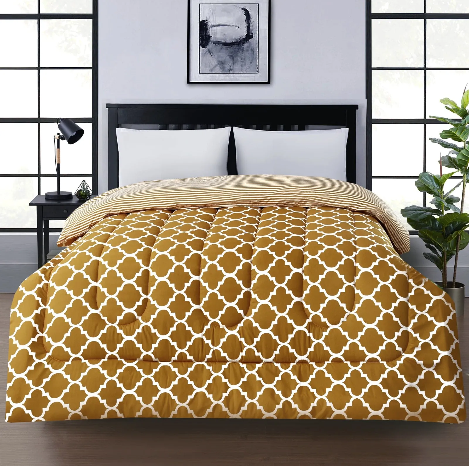 1 PC Double Winter Comforter-Mustard Geometric