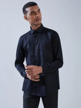 100% COTTON Navy SLIM FIT Full Sleeve Dobby Formal Mens Shirts