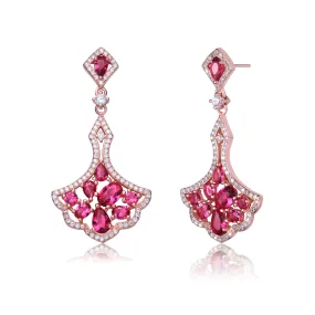 18K Rose Gold Plated Red Cubic Zirconia Accent Dangle Earrings