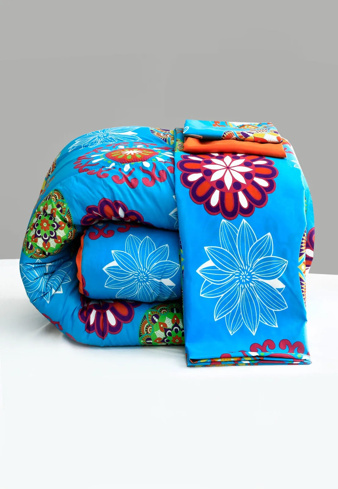 1PC Double Winter Comforter-15001Turquoise Flower