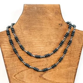 2 Strand Faux Navajo Pearl Necklace in Silver with Black Beads