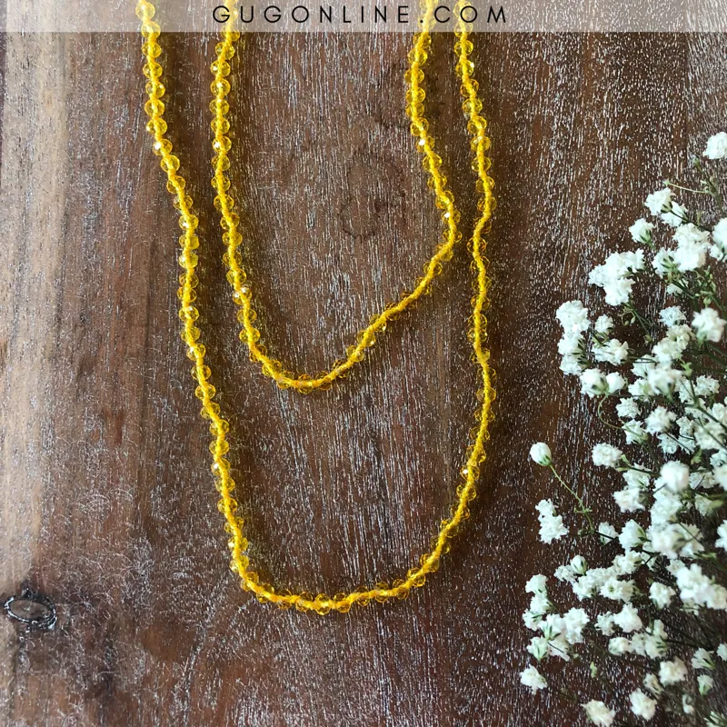 34 Inch Long Layering 6mm Crystal Strand Necklace in Clear Banana Yellow