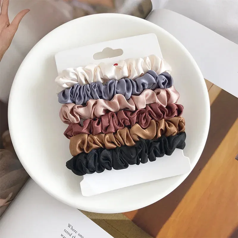 6 Pcs Elegant Silk Hair Scrunchies – Minimalist Elastic Ponytail Ties