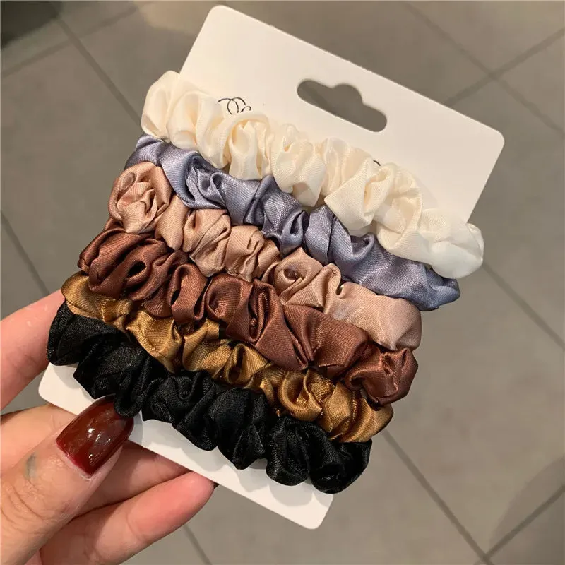 6 Pcs Elegant Silk Hair Scrunchies – Minimalist Elastic Ponytail Ties