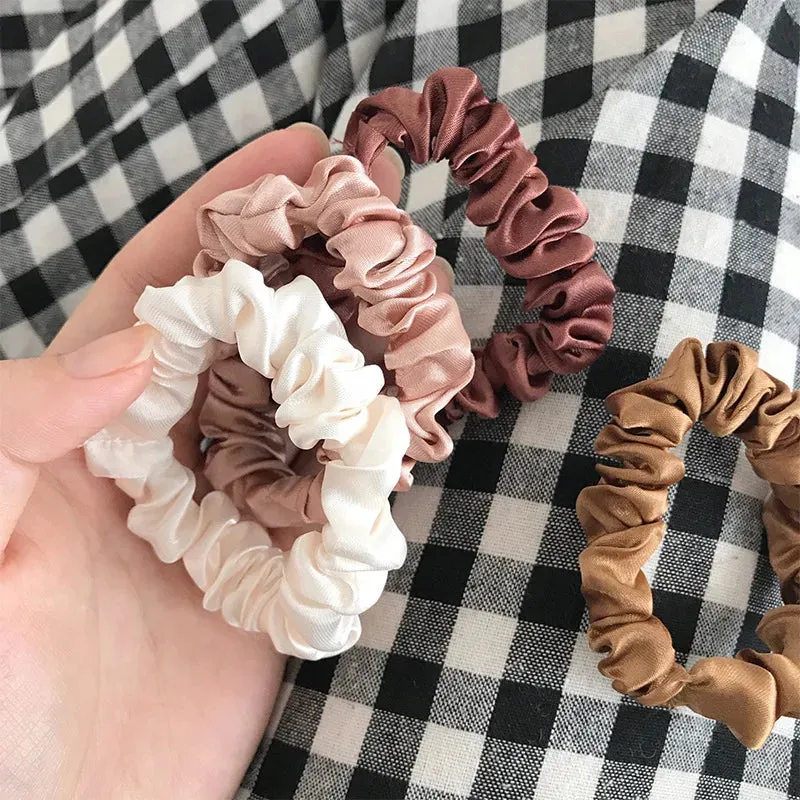 6 Pcs Elegant Silk Hair Scrunchies – Minimalist Elastic Ponytail Ties