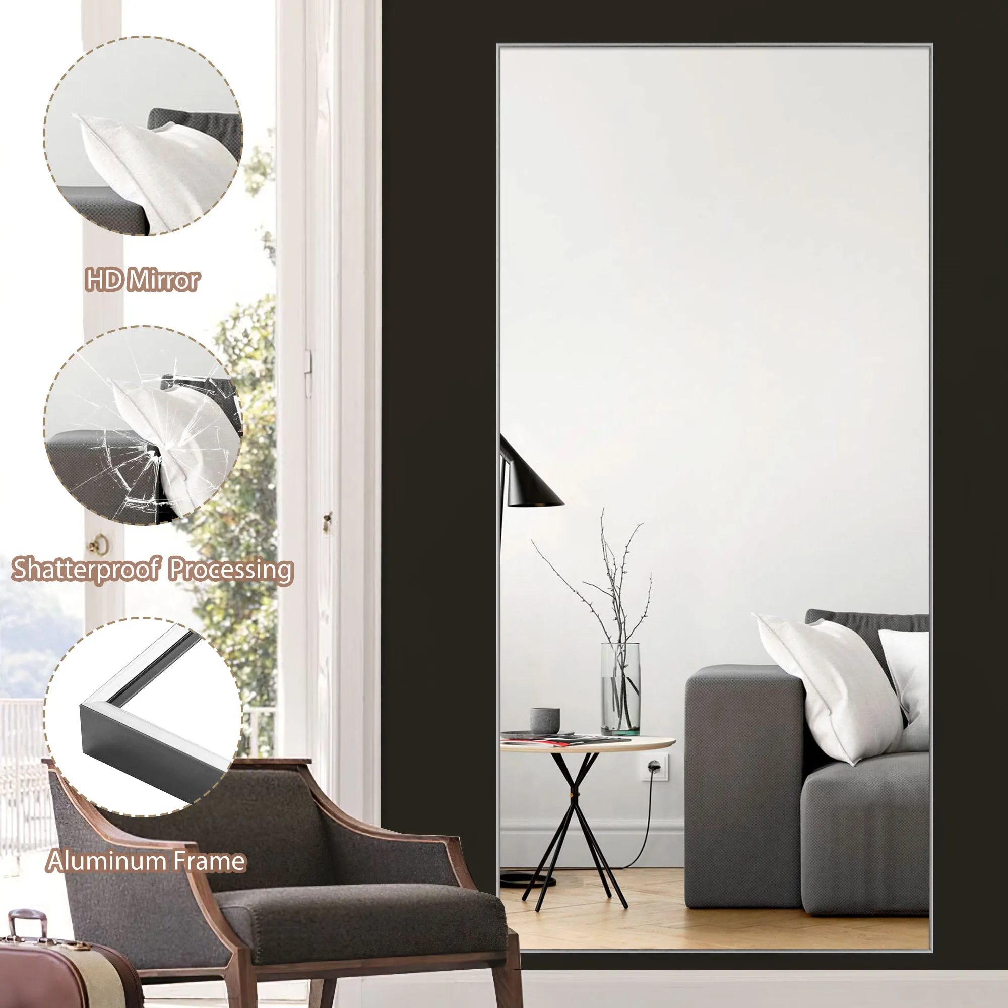 71-in H x 31-in W Metal Framed Full Length Oversized Mirror