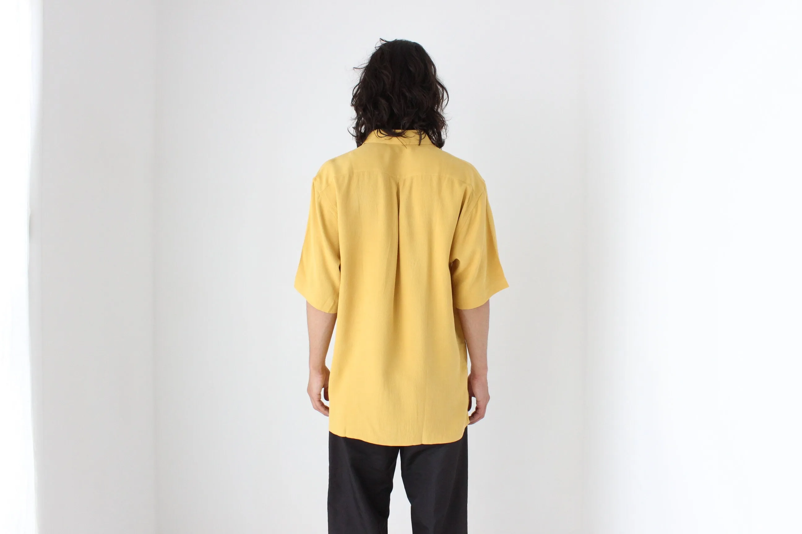 90s Textured Pure Silk Boxy Shirt in Sunshine