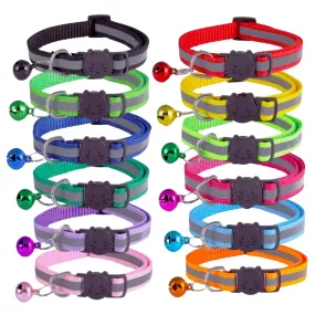 Adjustable Reflective Nylon Cat Collar With Bell - Large/Black