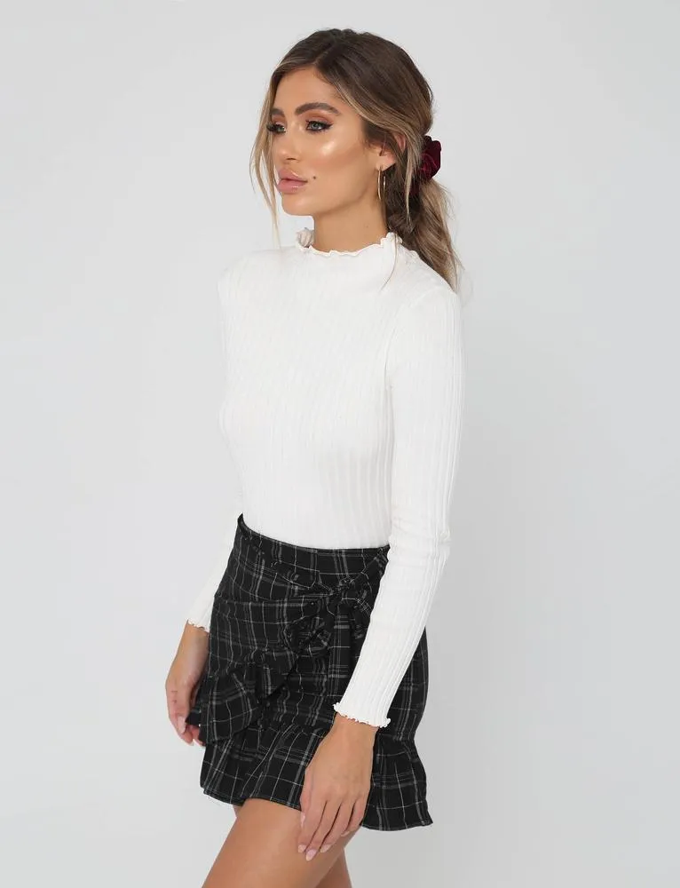 Alba Long Sleeve Top - White Rib