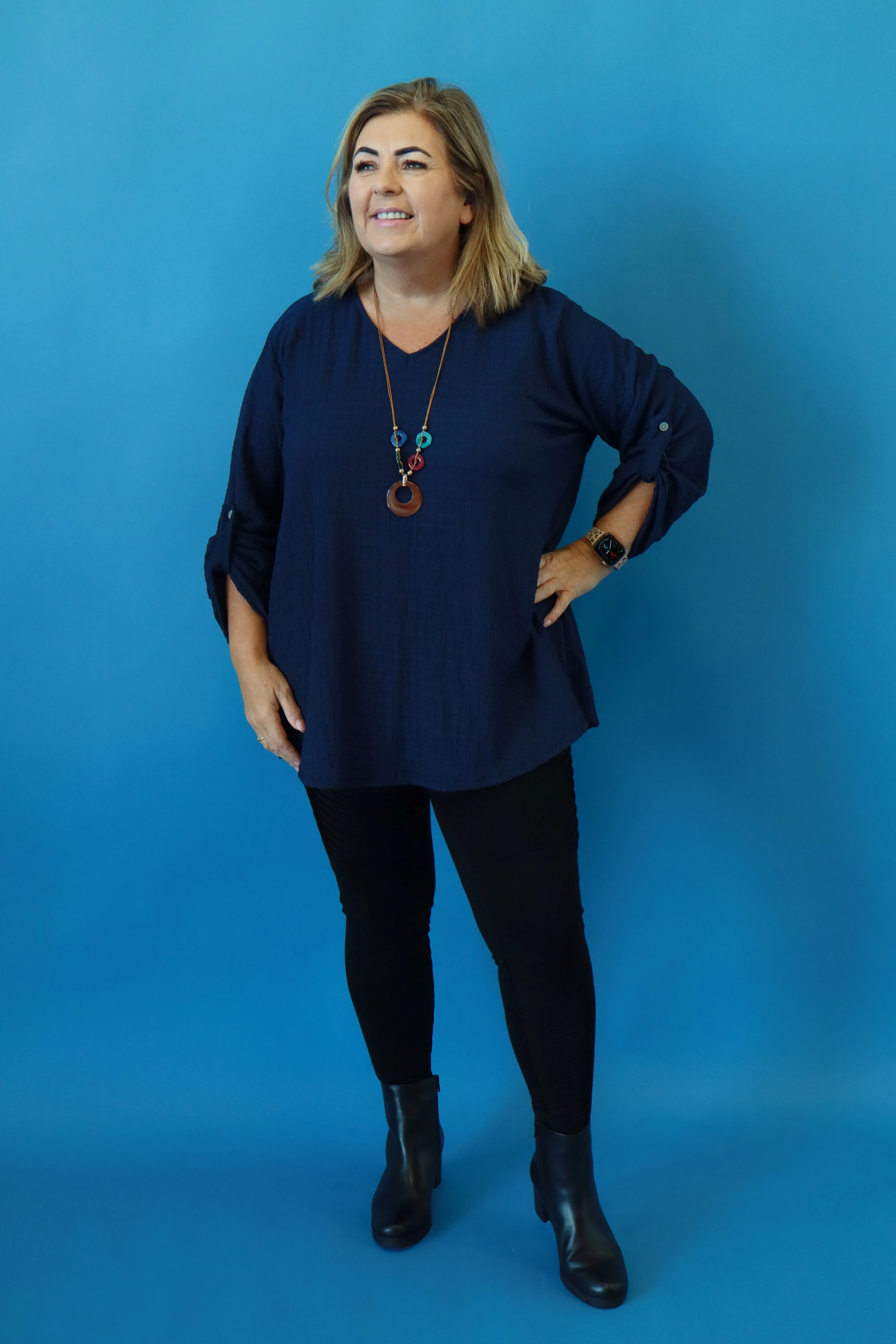 Amelia Textured Blouse in Navy