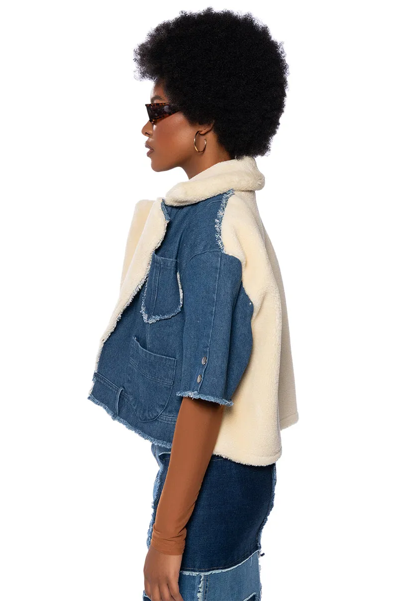 AMIEE SHORT SLEEVE DENIM SHERPA JACKET