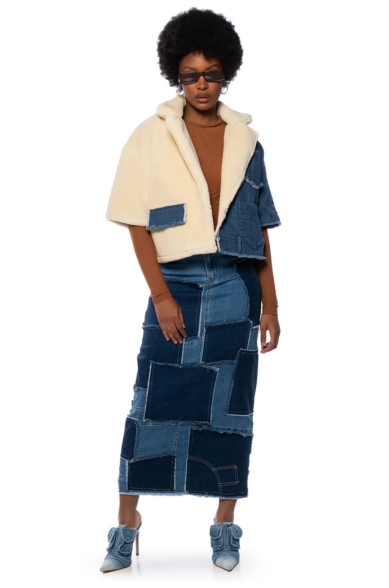 AMIEE SHORT SLEEVE DENIM SHERPA JACKET