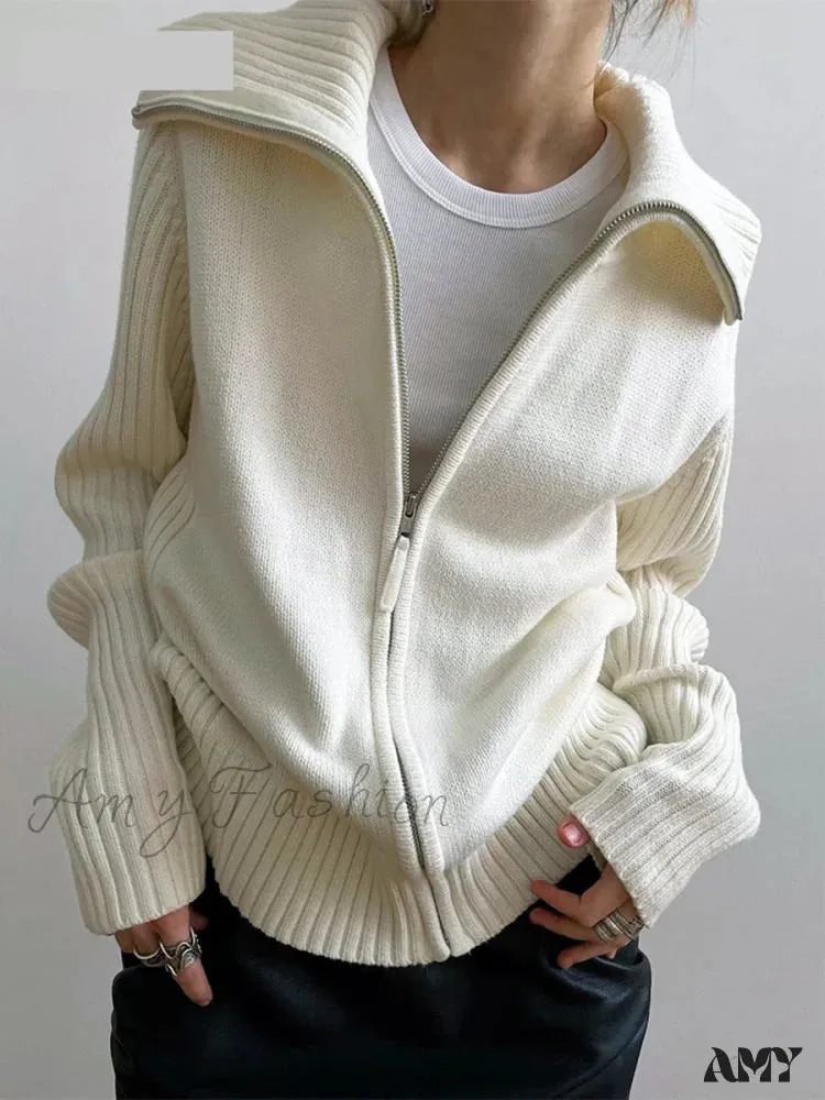 Amy Fashion - Long Sleeve Oversized Knitted Basic Loose Cardigans