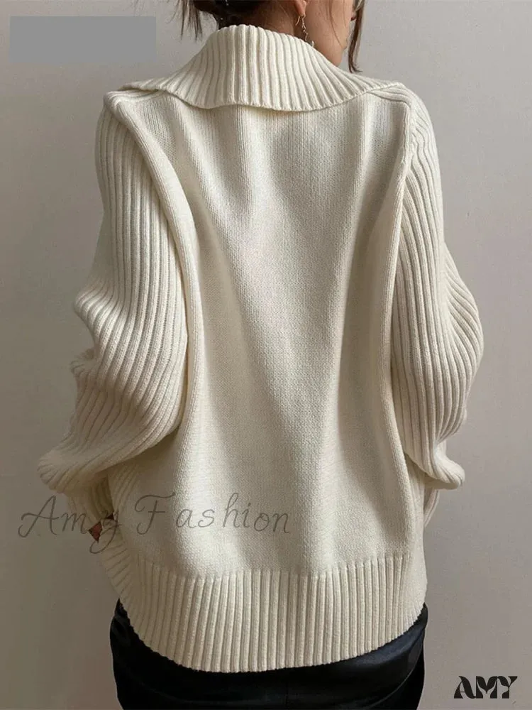 Amy Fashion - Long Sleeve Oversized Knitted Basic Loose Cardigans