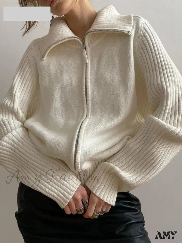 Amy Fashion - Long Sleeve Oversized Knitted Basic Loose Cardigans