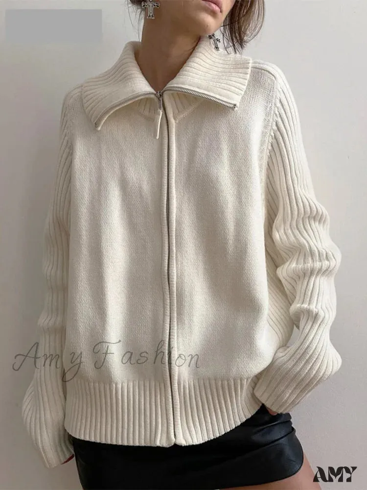 Amy Fashion - Long Sleeve Oversized Knitted Basic Loose Cardigans