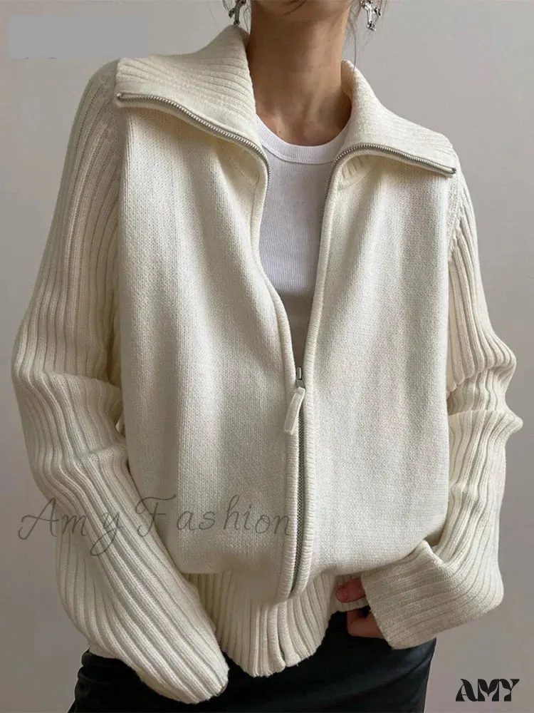 Amy Fashion - Long Sleeve Oversized Knitted Basic Loose Cardigans