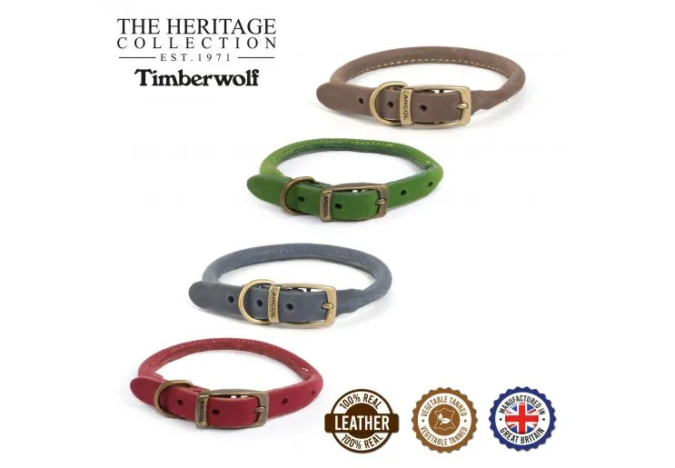 Ancol - Timberwolf Round Leather Collar - Sable - 45-54cm (Size 6)