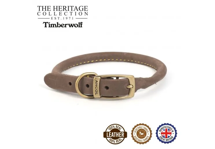 Ancol - Timberwolf Round Leather Collar - Sable - 45-54cm (Size 6)