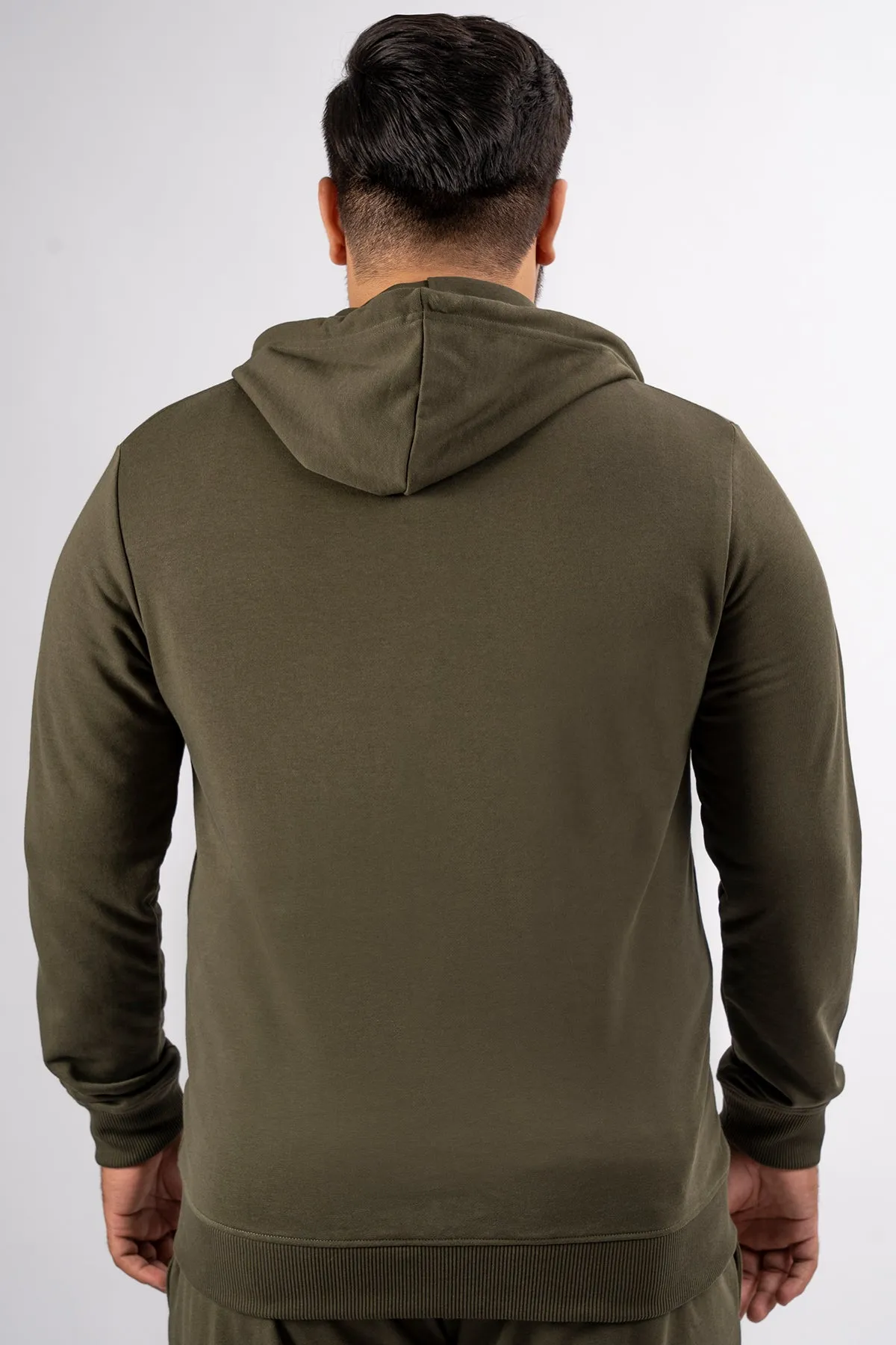 Army Green Embroidered Zipper Hoodie (Plus Size) - S24 - MH0094P