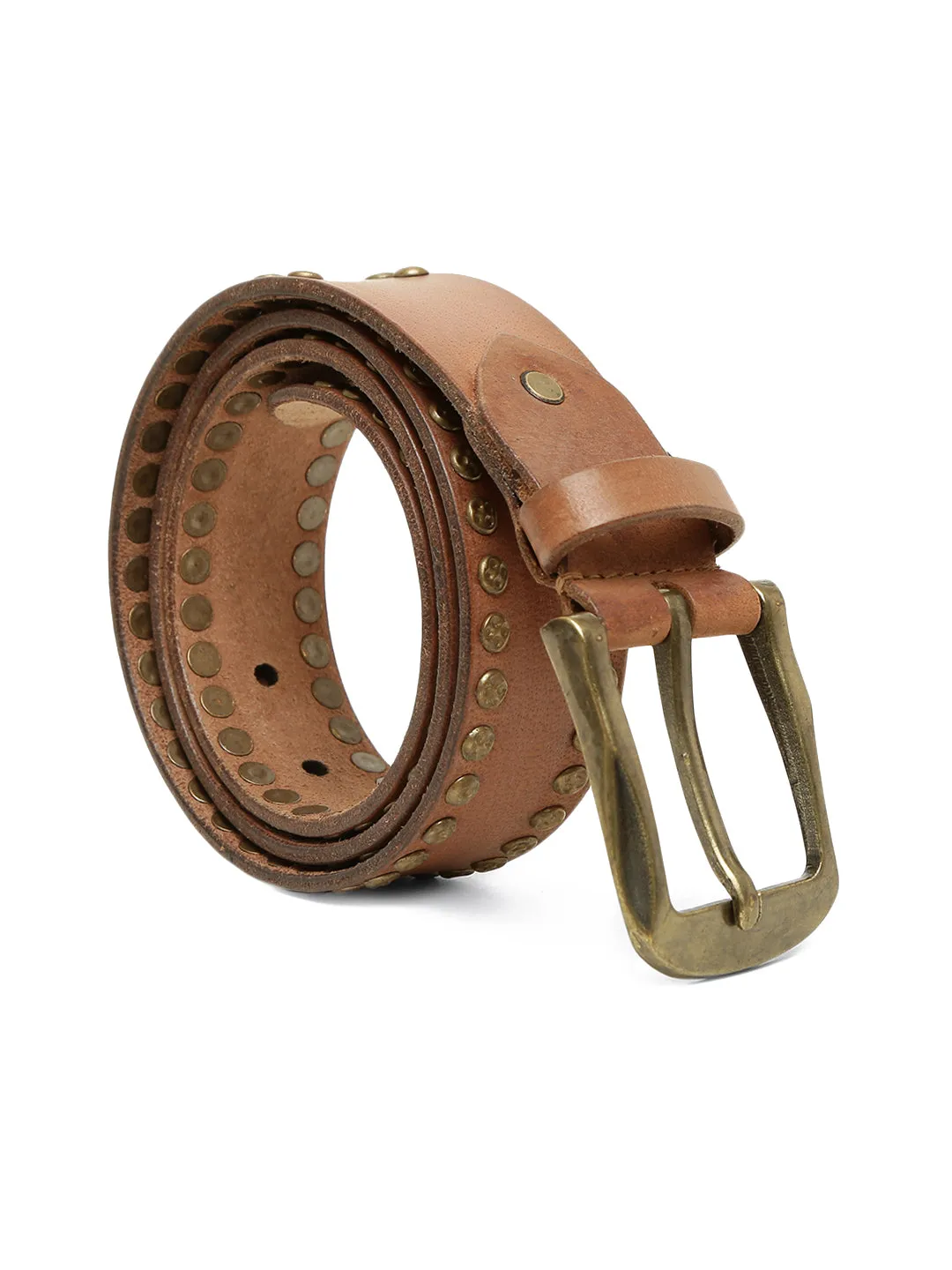 Art N Vintage Premium Cognac Genuine Leather Studded Men's Belt - Stylish & Durable