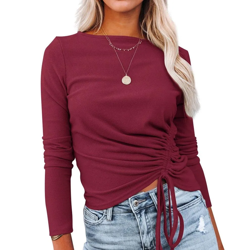 Autumn And Winter Fashion Slim Drawstring Sweater Top