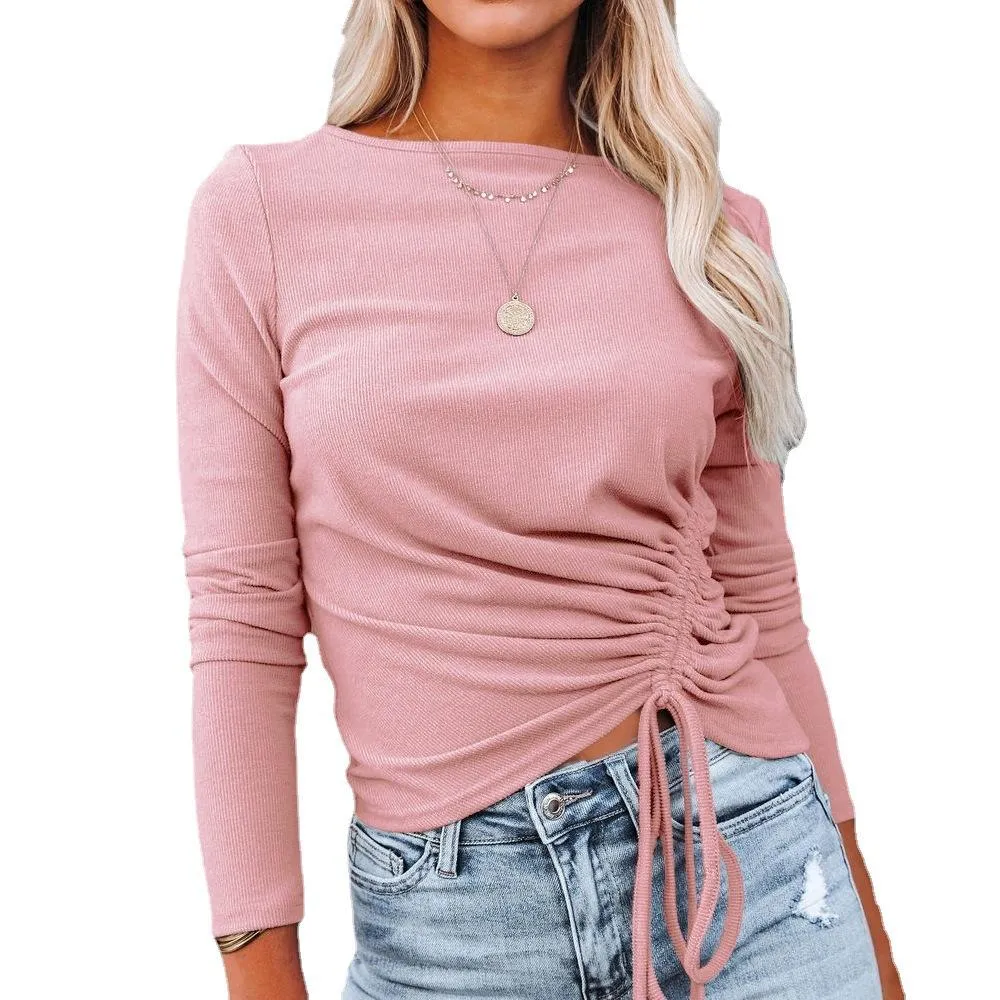 Autumn And Winter Fashion Slim Drawstring Sweater Top