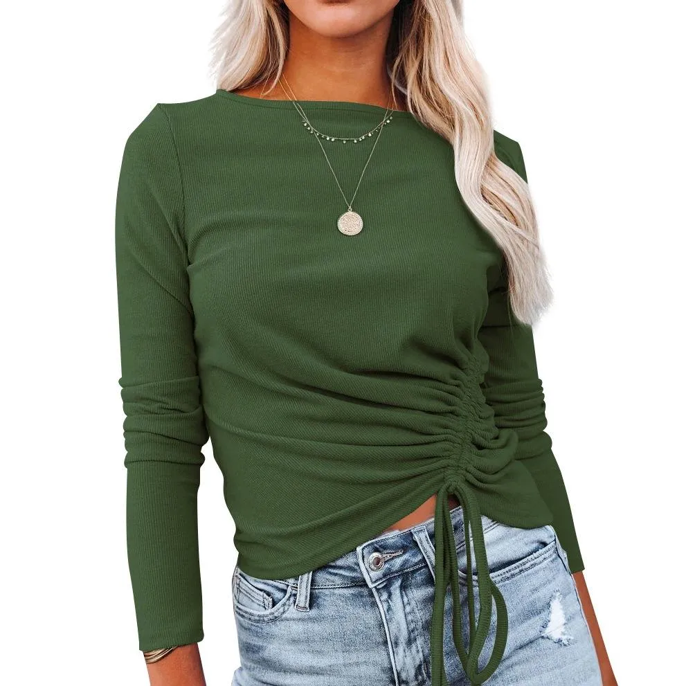 Autumn And Winter Fashion Slim Drawstring Sweater Top