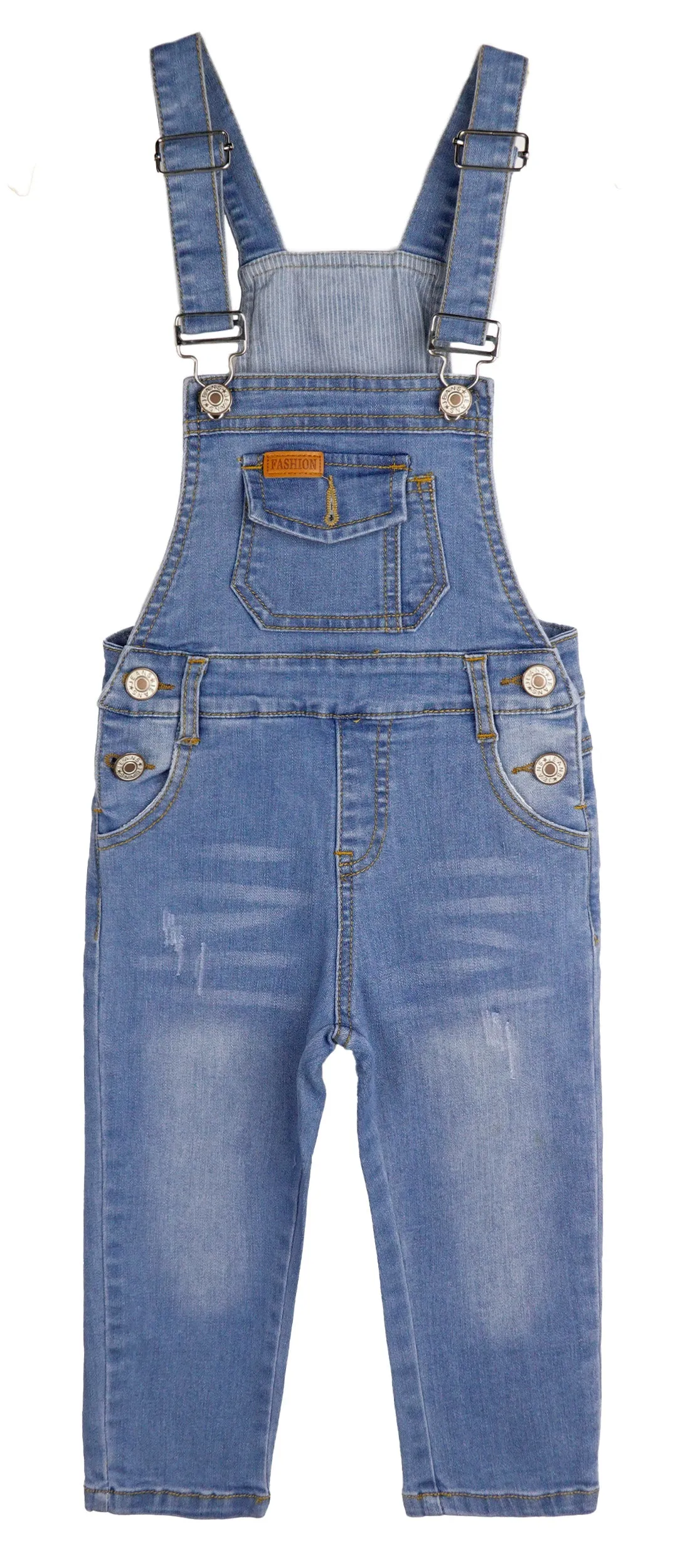 Baby Little Boys Soft Ripped Bib Pocket Fashion Denim Fit Jeans Overalls