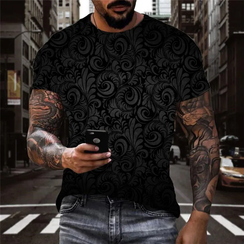 black and grey geometric texture t shirt Casual shirt 3D special texture art costume Casual men different