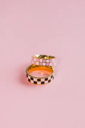 Black and White Checkered Fashion Ring