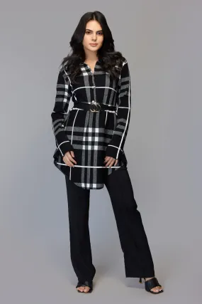 Black and White Tartan print sweater with belt