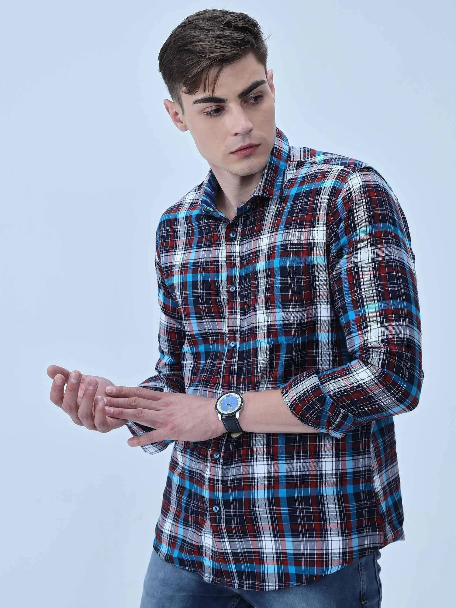 Black blue red Checkered Full Shirt