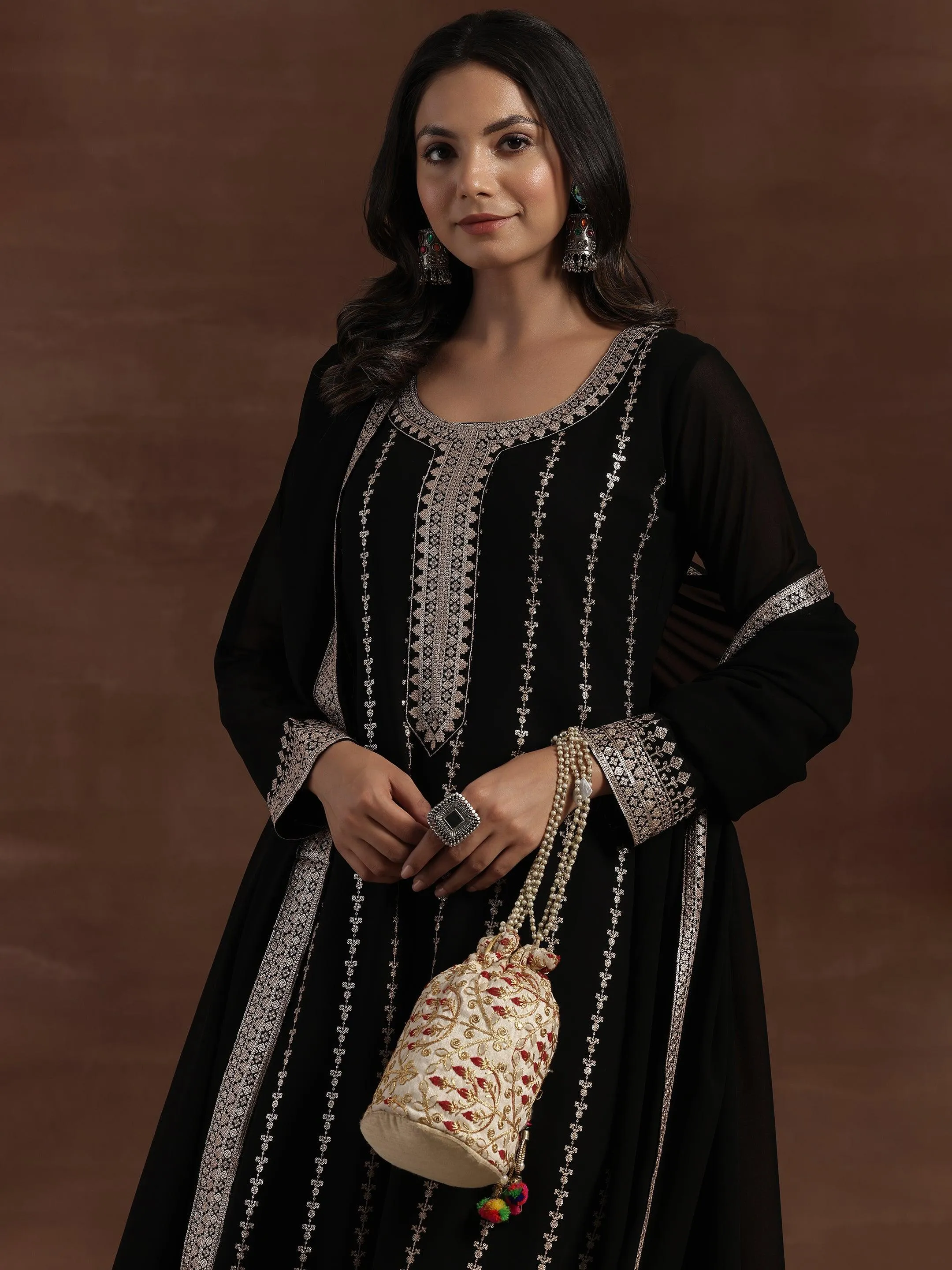 Black Embroidered Georgette Pakistani Suit