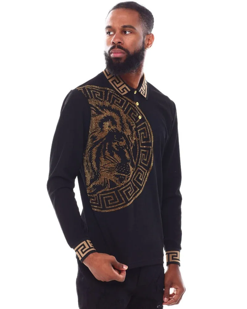 Black Men's Long Sleeve Polo Shirt Fashion Design