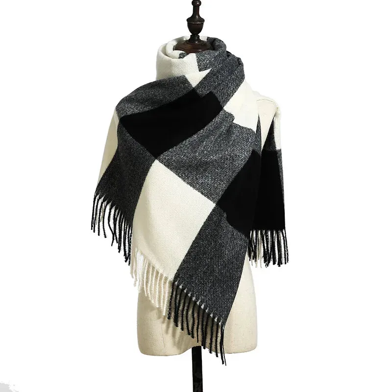 Black White Plaid Hijab Korean Style Cashmere Green Yellow Winter Female Scarf