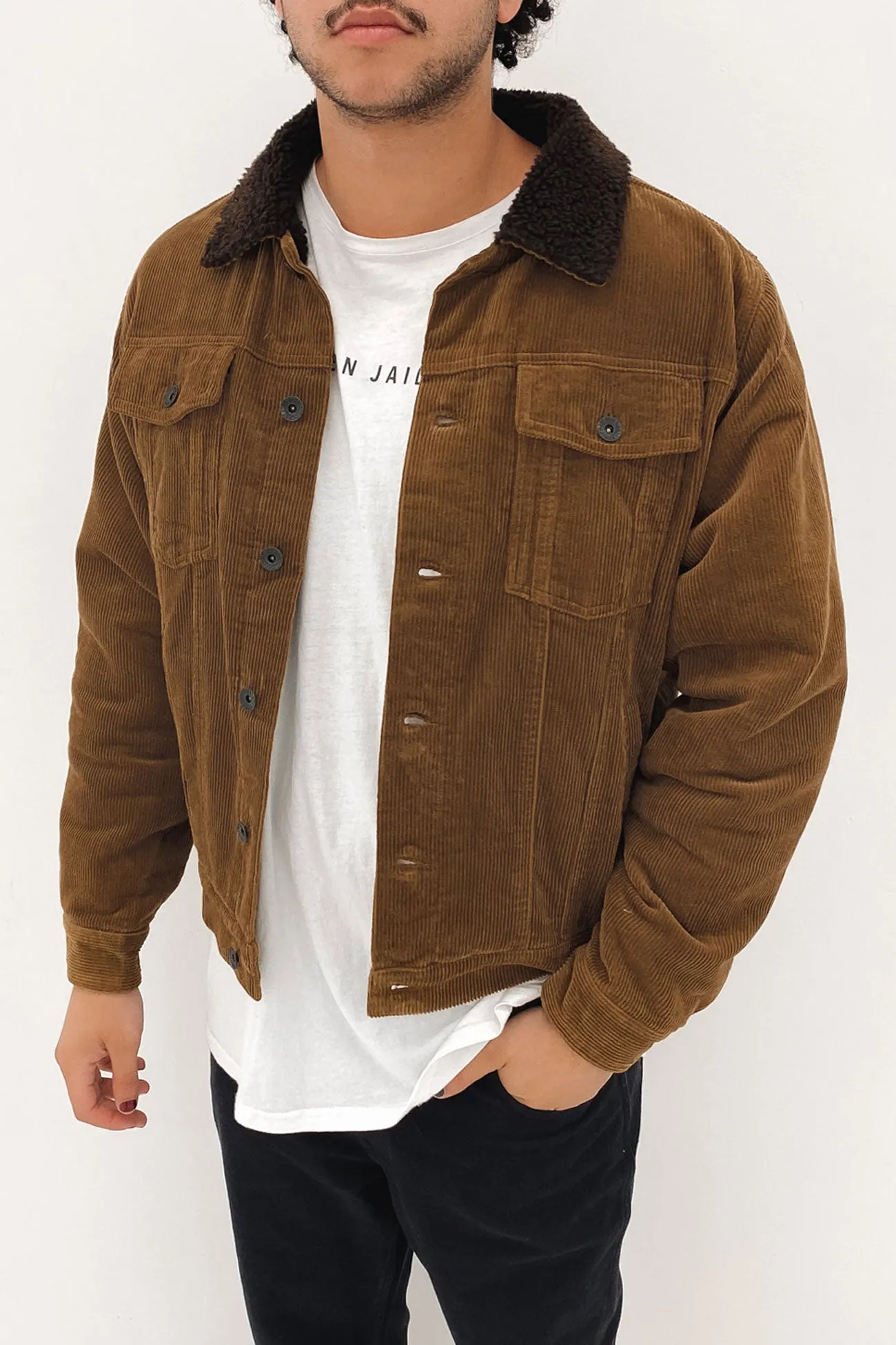 Cable Sherpa Lined Trucker Jacket Brass