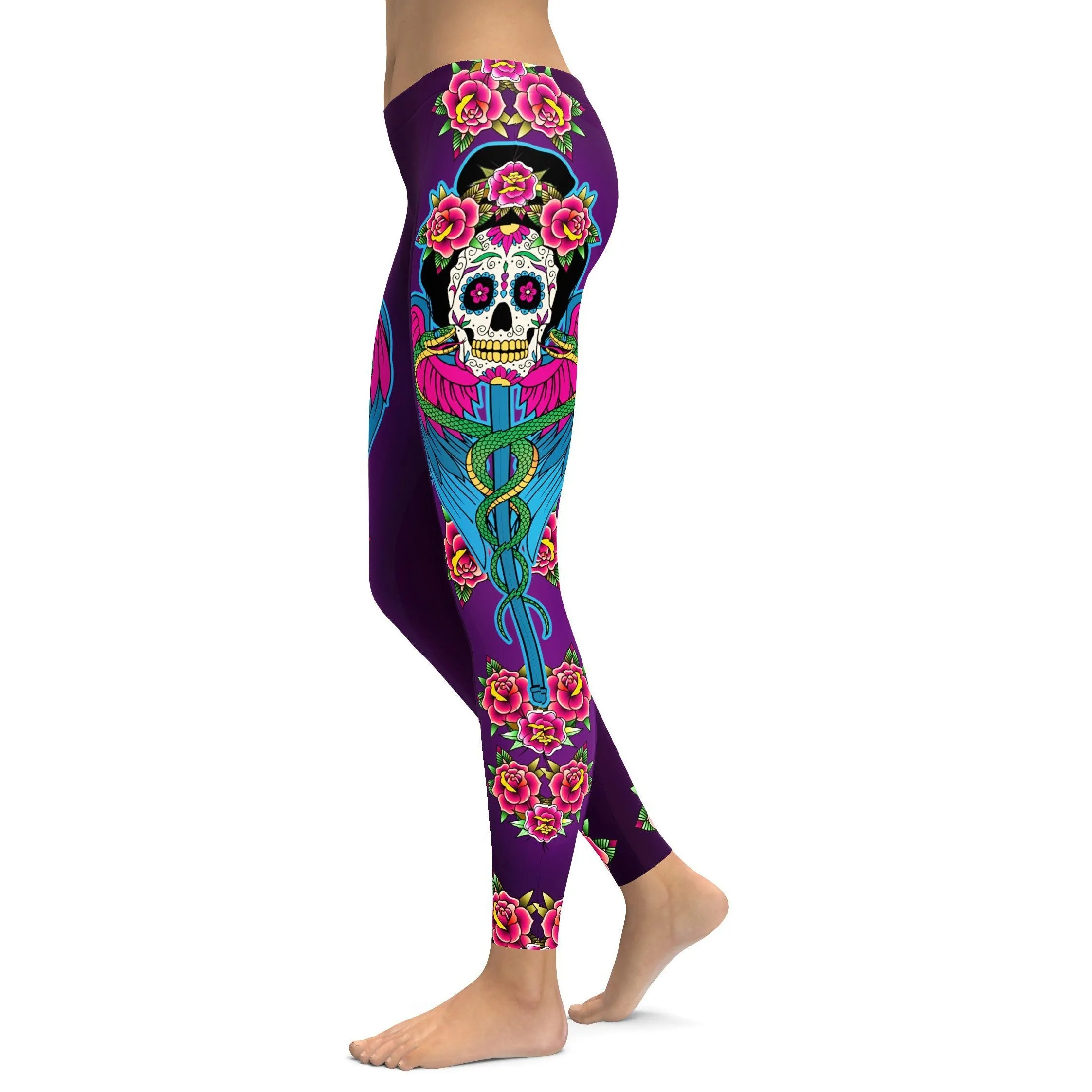 Caduceus Sugar Skull Leggings