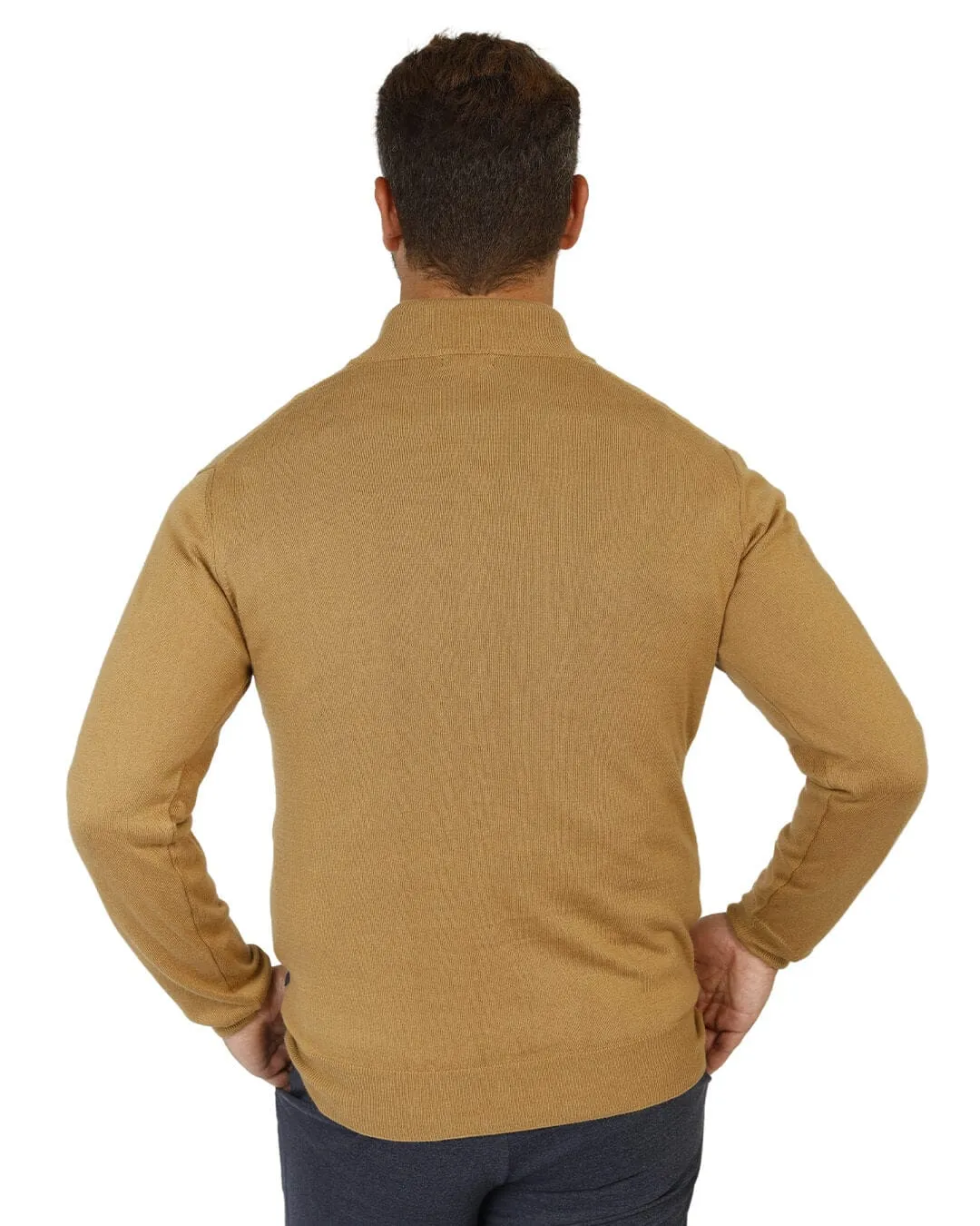 Camel Cotton Cashmere Zip Neck Jumper