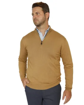 Camel Cotton Cashmere Zip Neck Jumper