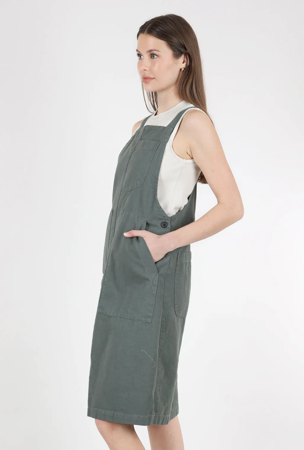 Canvas Overall Dress, Cool Green