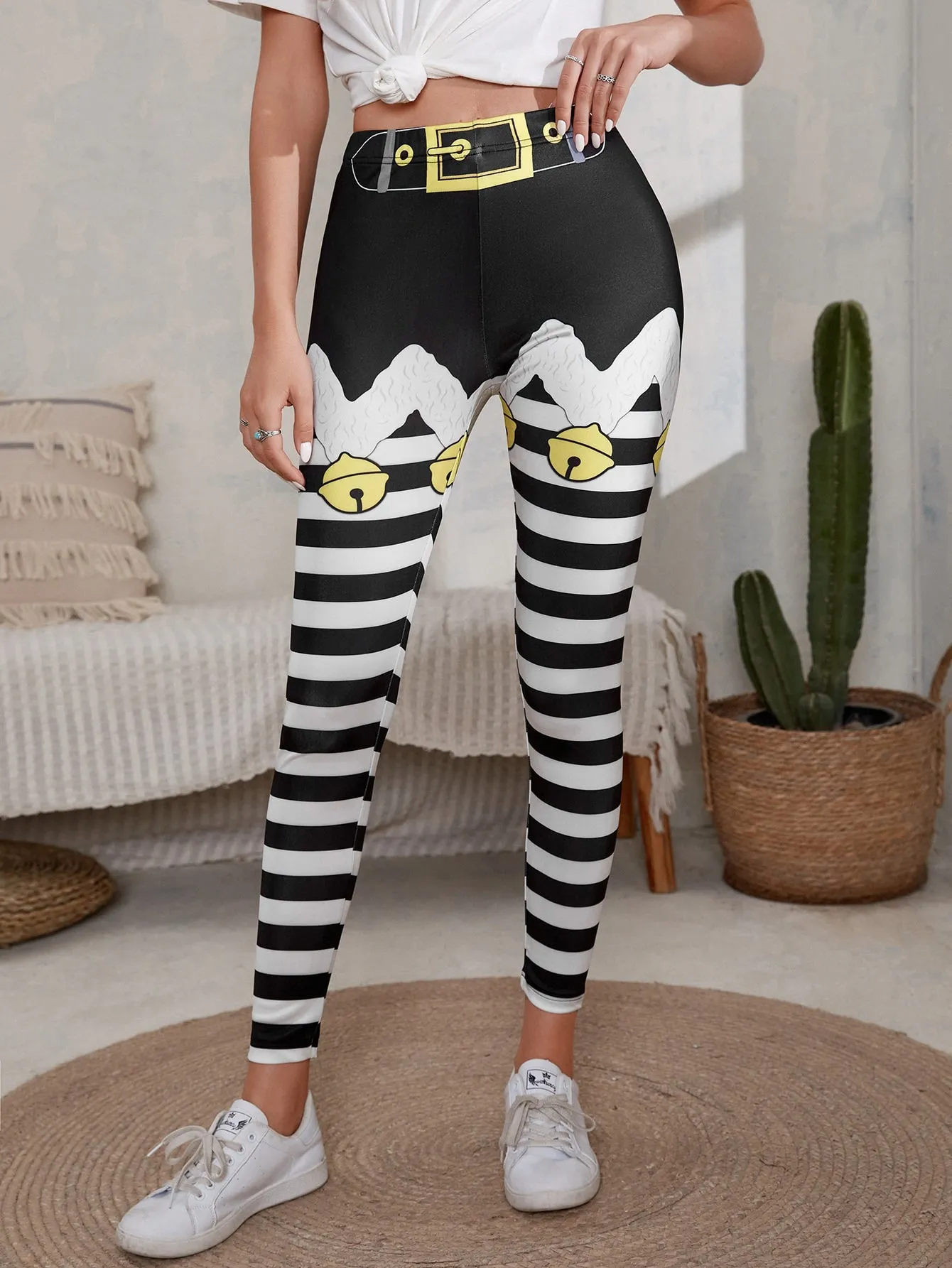 Casual Striped Cropped Women Leggings