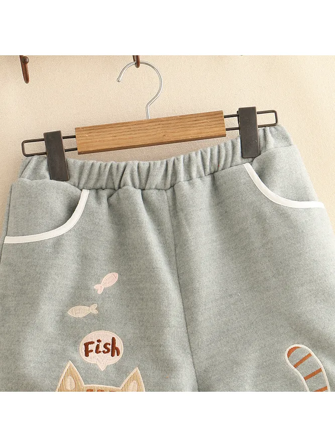 Cat Fish Embroidery Shorts