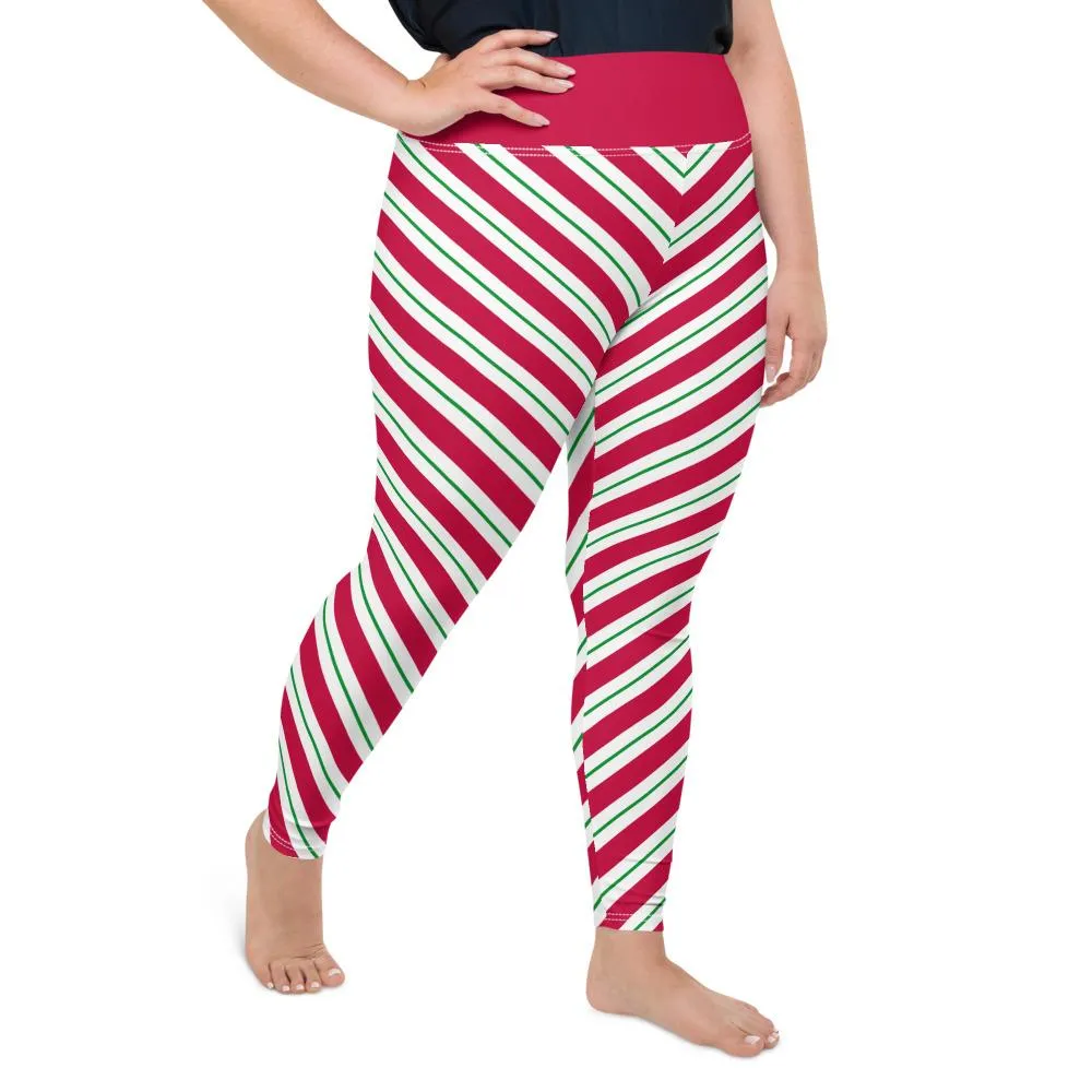 Christmas Leggings, Candy Cane Elf Striped Red Yoga Pants Printed Workout Green White Polka Dots Women Girls Kids Plus Sizes, Toddler Mommy and Me