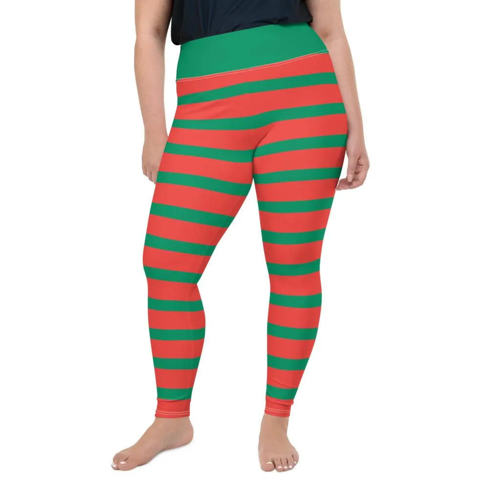 Christmas Leggings, Candy Cane Elf Striped Red Yoga Pants Printed Workout Green White Polka Dots Women Girls Kids Plus Sizes, Toddler Mommy and Me